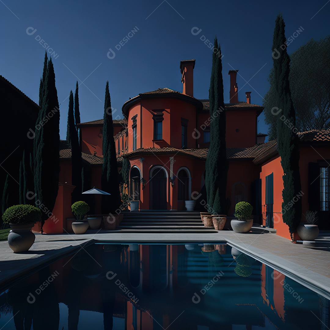 Imagem realista de Mansão vermelha italiana