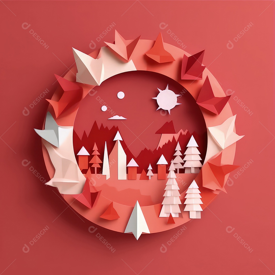 Ilustração minimalista de artesanato com corte de papel 3D True North Pride para o Dia do Canadá..