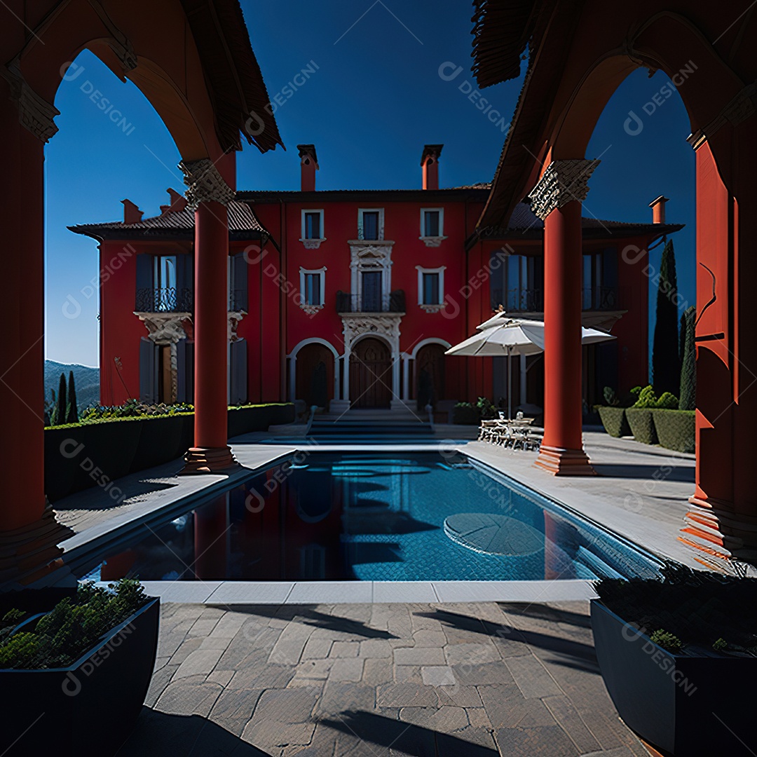 Imagem realista de Mansão vermelha italiana