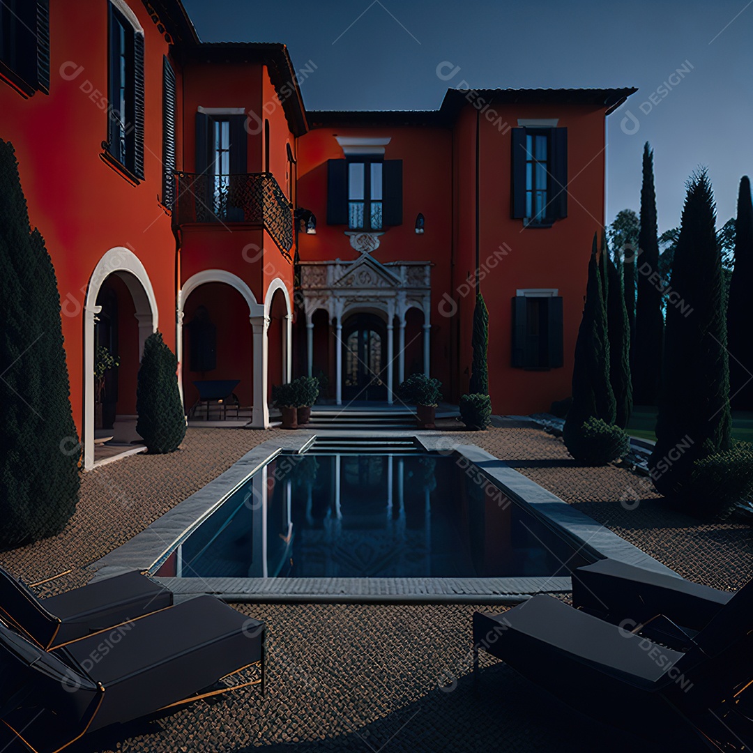 Imagem realista de Mansão vermelha italiana