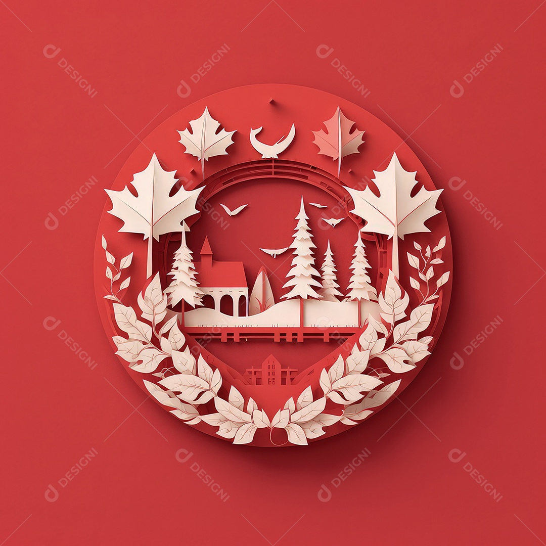 Ilustração minimalista de artesanato com corte de papel 3D True North Pride para o Dia do Canadá..