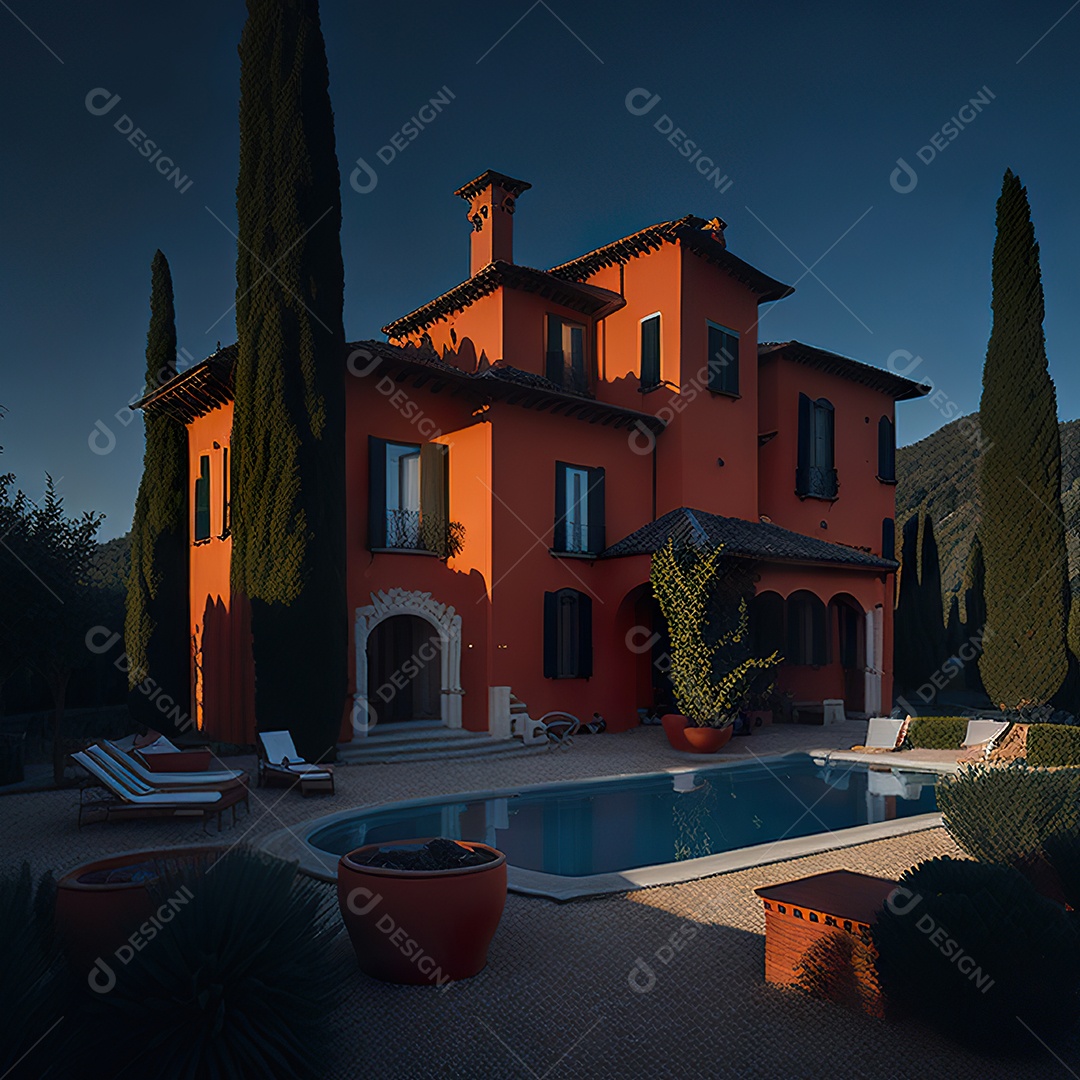 Imagem realista de Mansão vermelha italiana