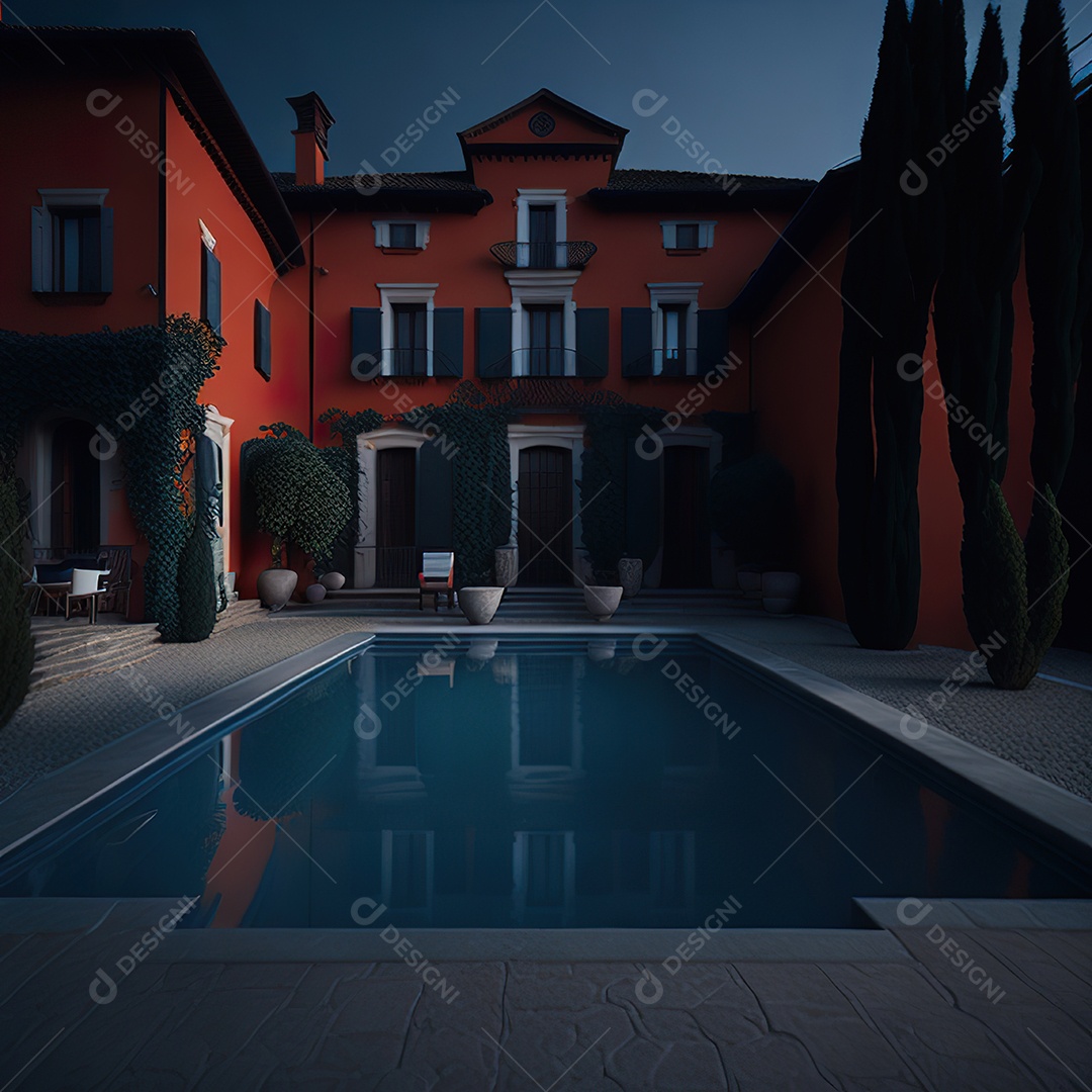 Imagem realista de Mansão vermelha italiana