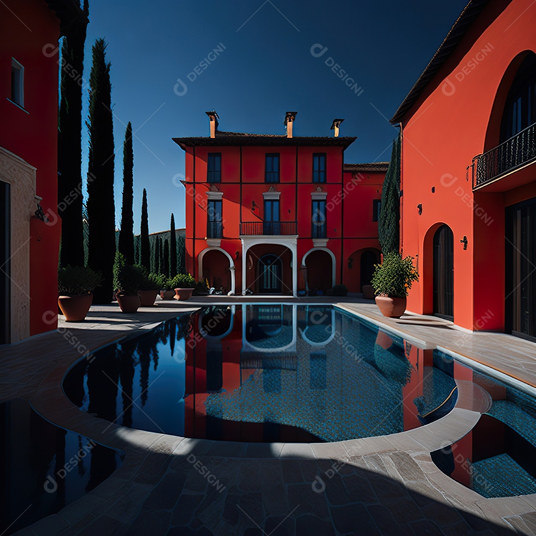Imagem realista de Mansão vermelha italiana