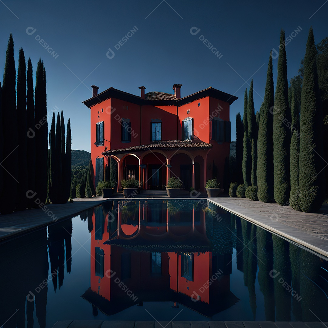 Imagem realista de Mansão vermelha italiana