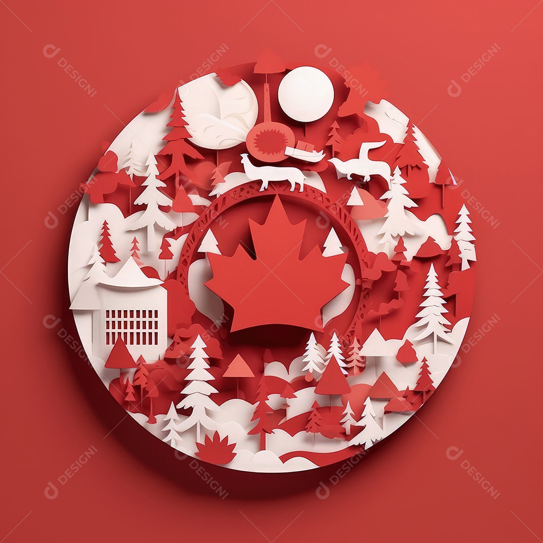 Ilustração minimalista de artesanato com corte de papel 3D True North Pride para o Dia do Canadá..