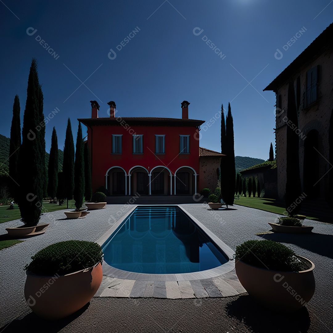 Imagem realista de Mansão vermelha italiana