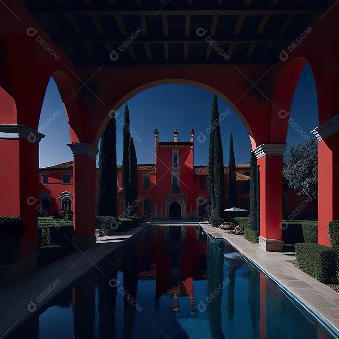 Imagem realista de Mansão vermelha italiana