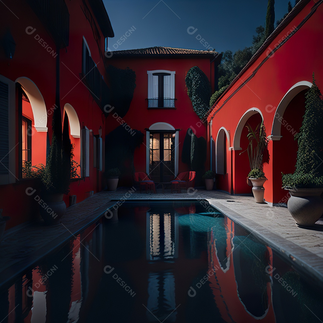 Imagem realista de Mansão vermelha italiana