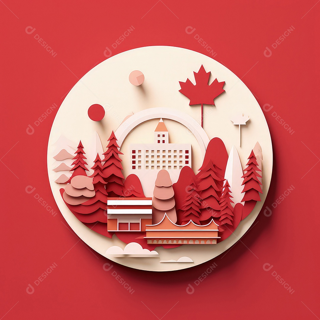 Ilustração minimalista de artesanato com corte de papel 3D True North Pride para o Dia do Canadá..