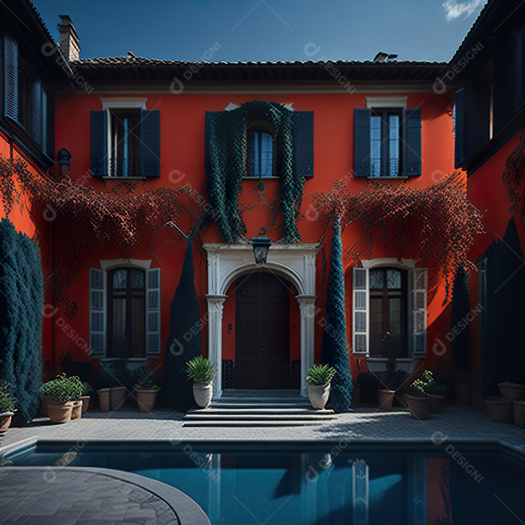 Imagem realista de Mansão vermelha italiana