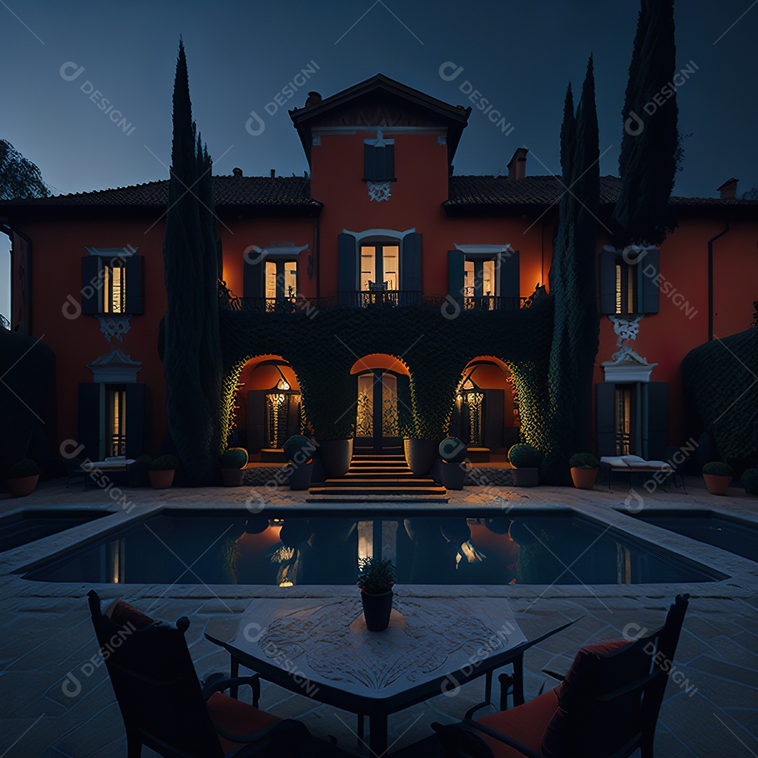 Imagem realista de Mansão vermelha italiana