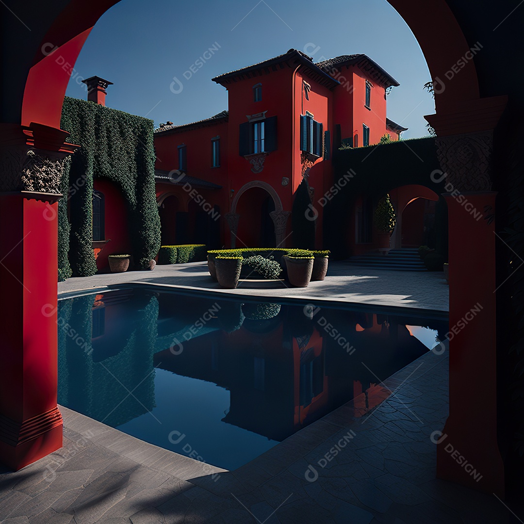 Imagem realista de Mansão vermelha italiana
