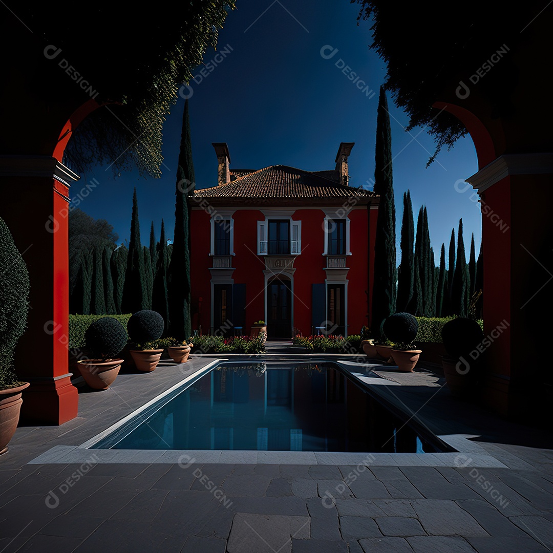 Imagem realista de Mansão vermelha italiana