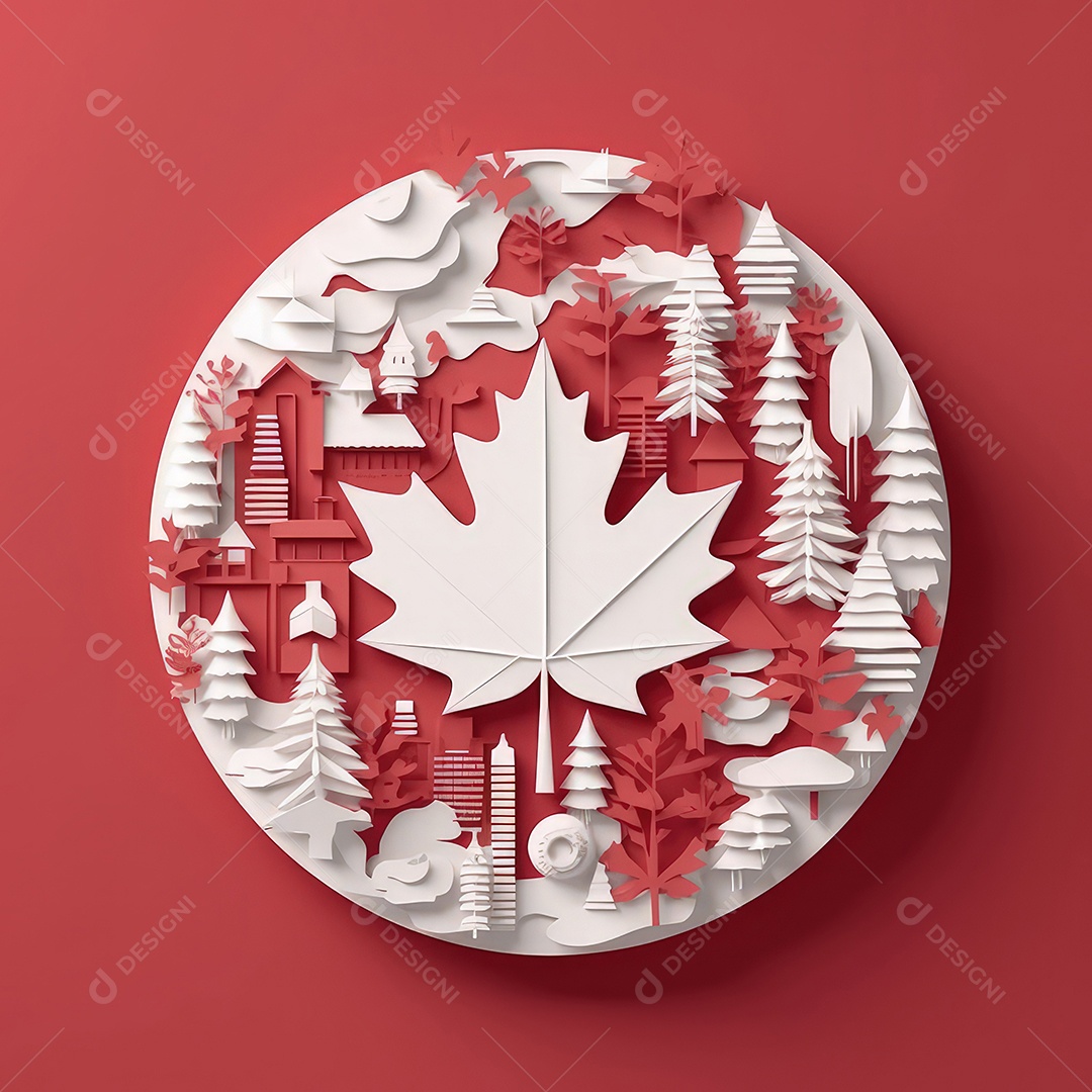 Ilustração minimalista de artesanato com corte de papel 3D True North Pride para o Dia do Canadá..