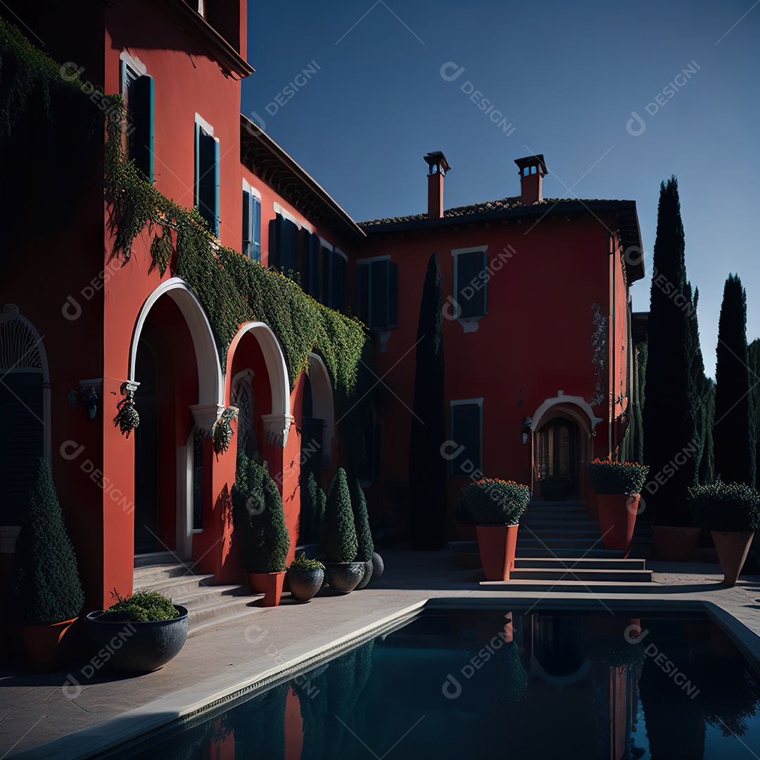 Imagem realista de Mansão vermelha italiana
