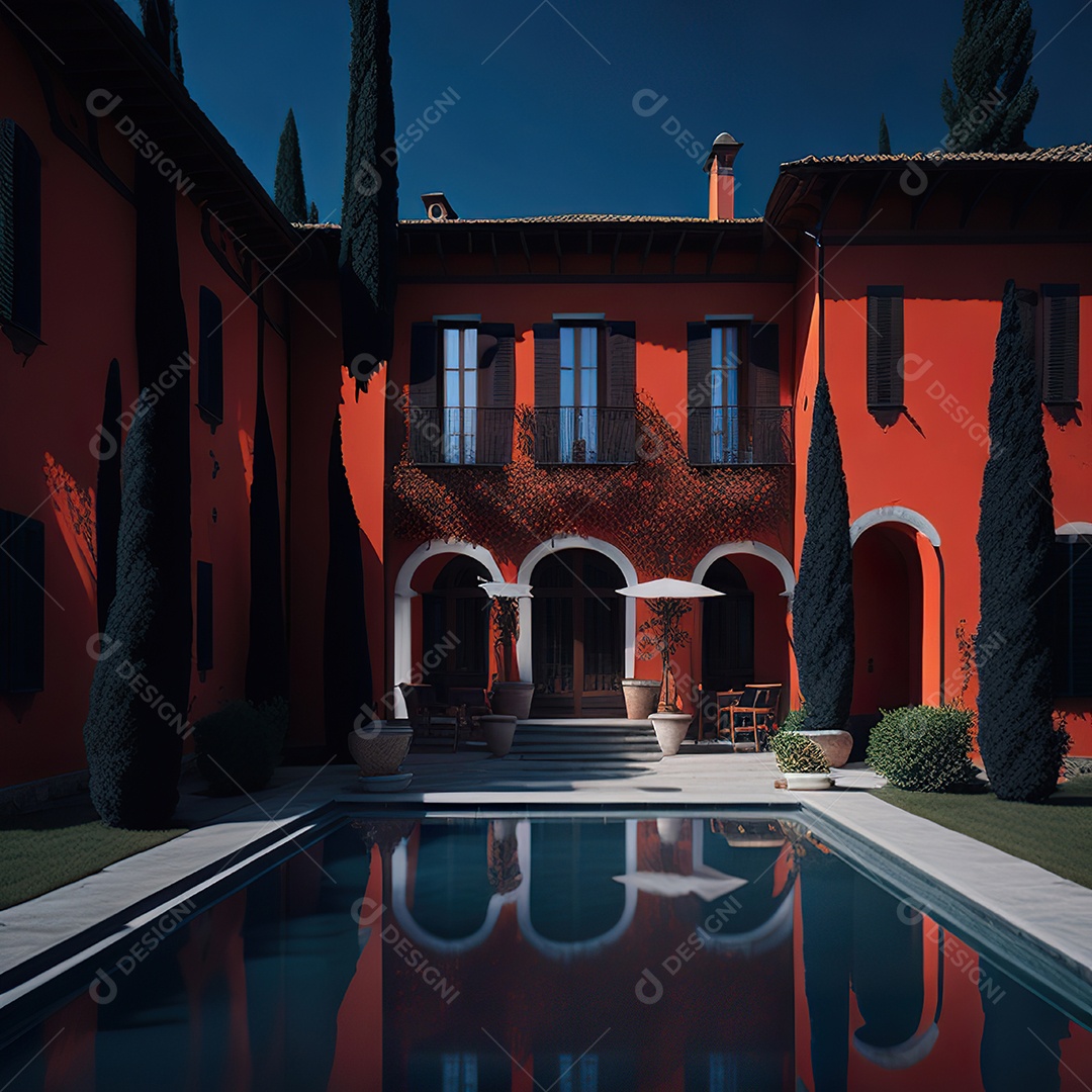 Imagem realista de Mansão vermelha italiana
