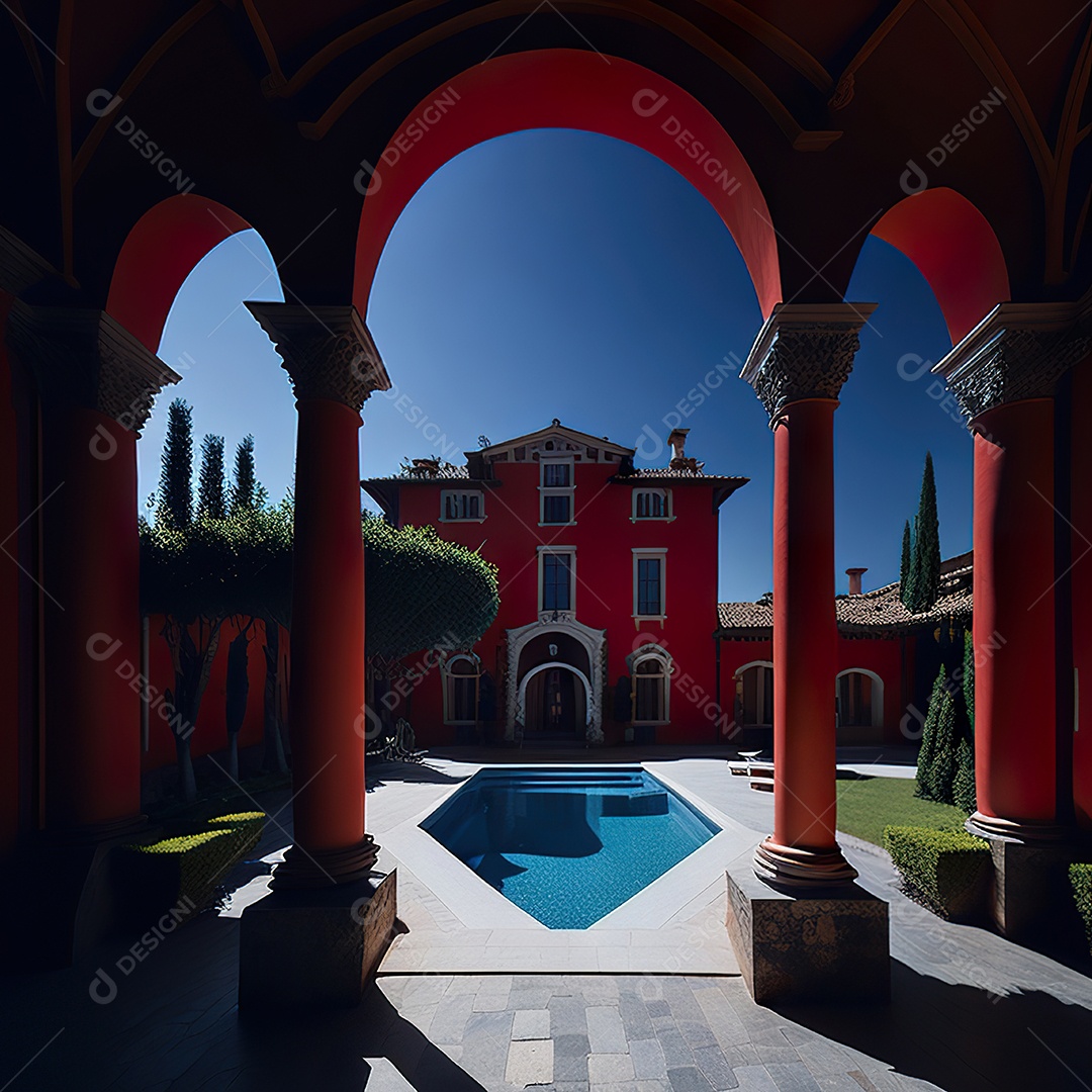 Imagem realista de Mansão vermelha italiana