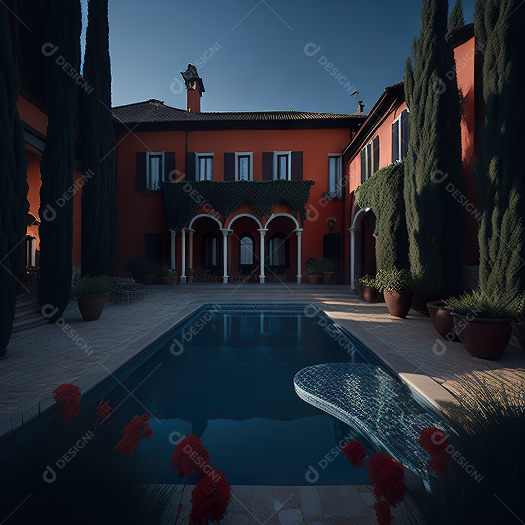 Imagem realista de Mansão vermelha italiana