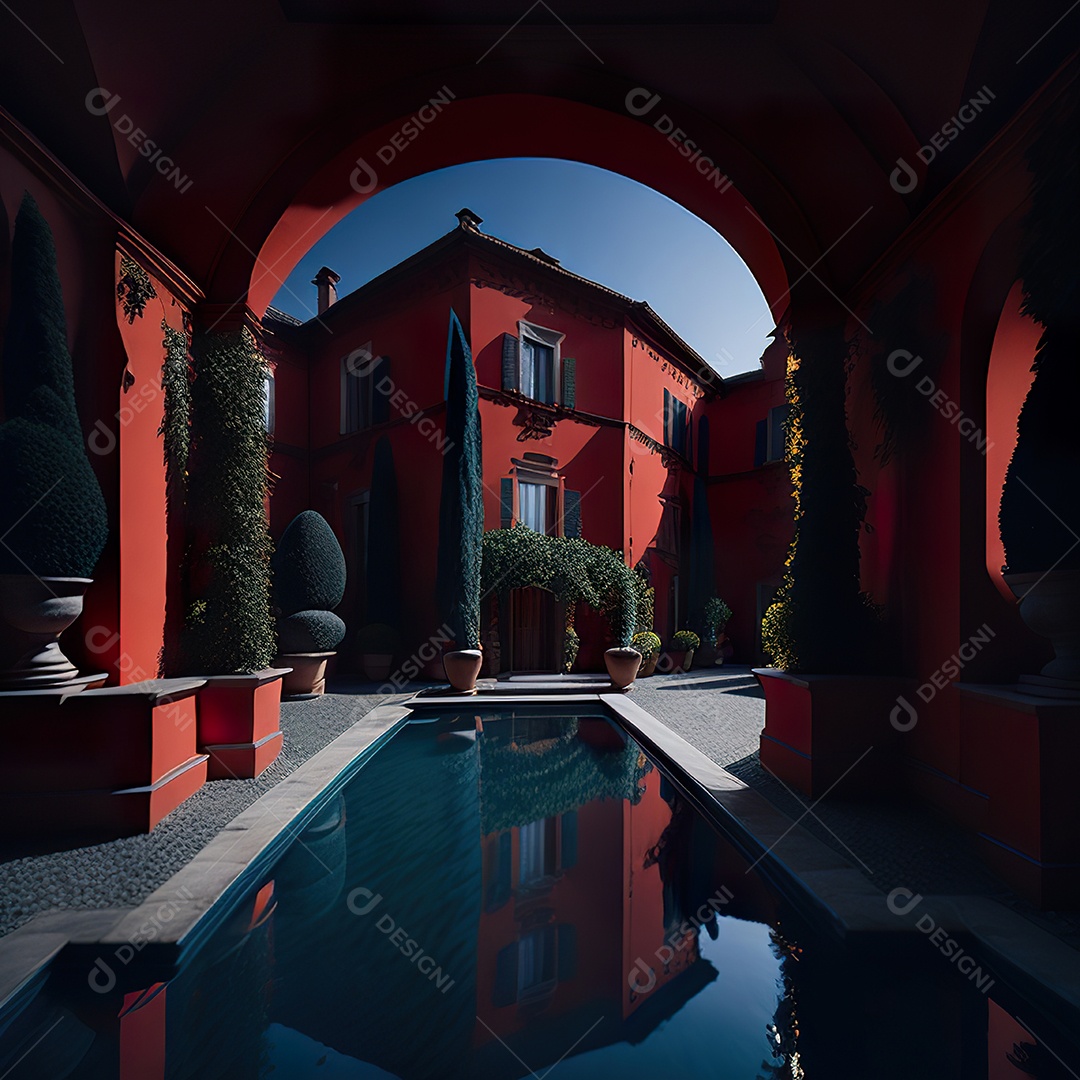 Imagem realista de Mansão vermelha italiana