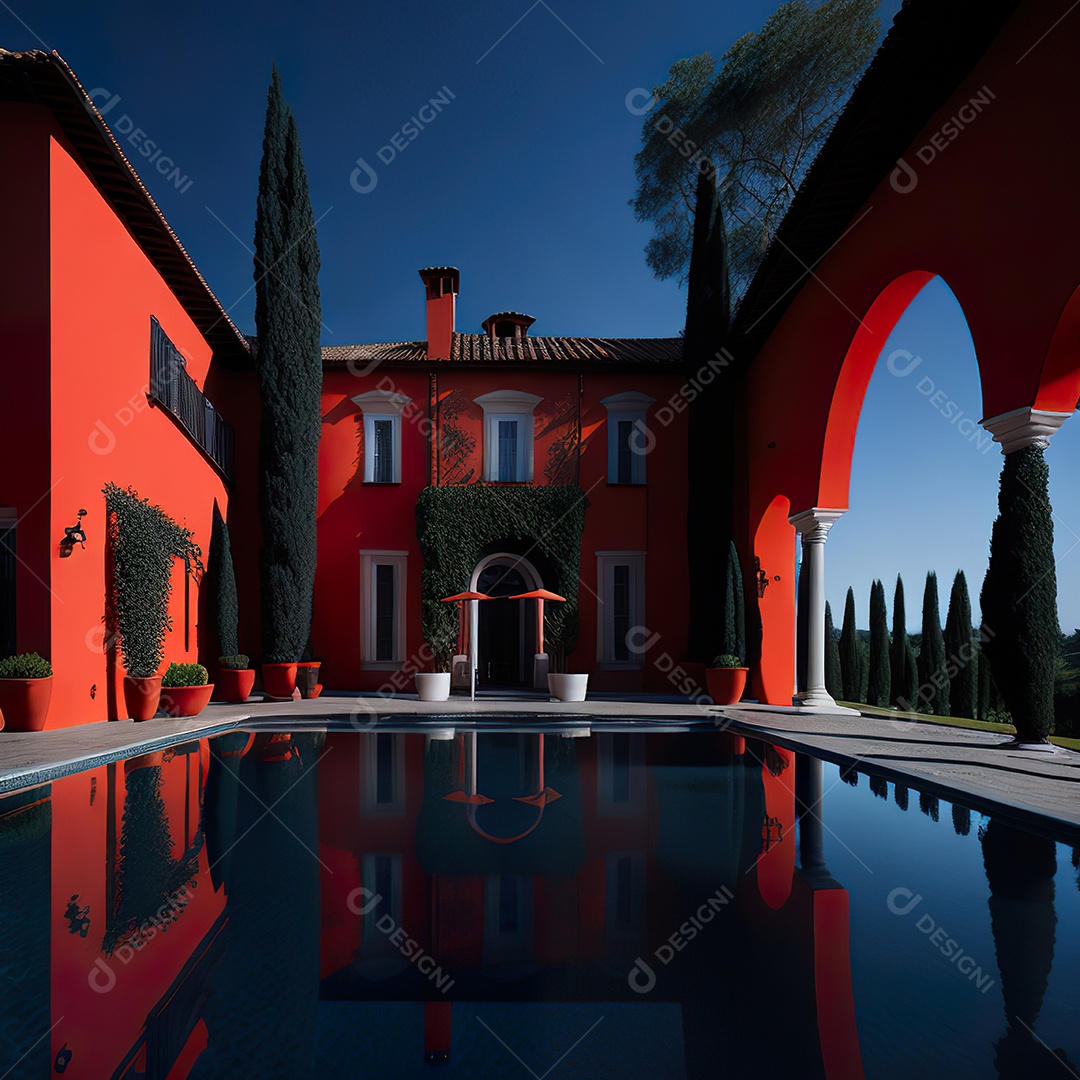 Imagem realista de Mansão vermelha italiana