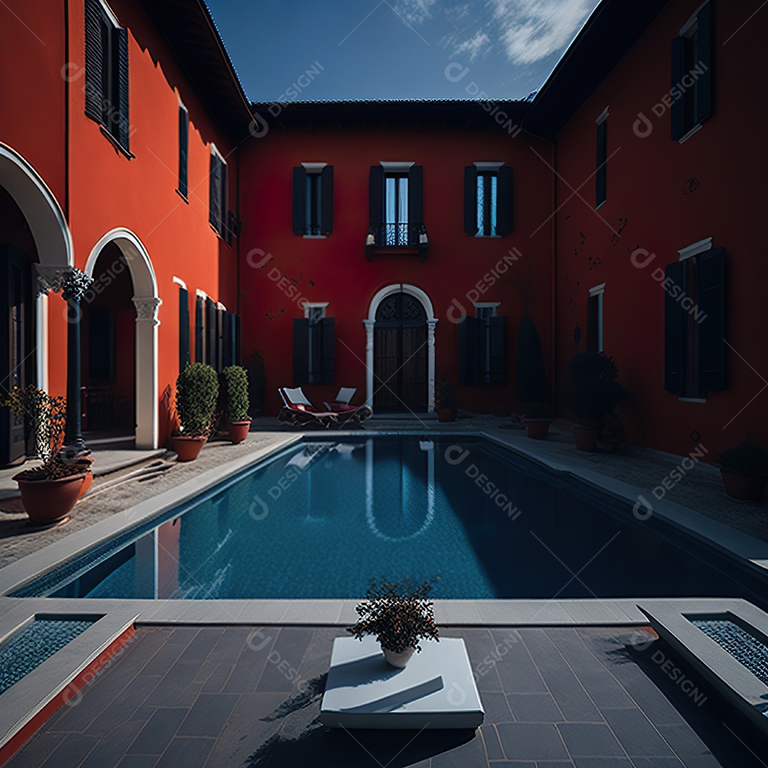 Imagem realista de Mansão vermelha italiana