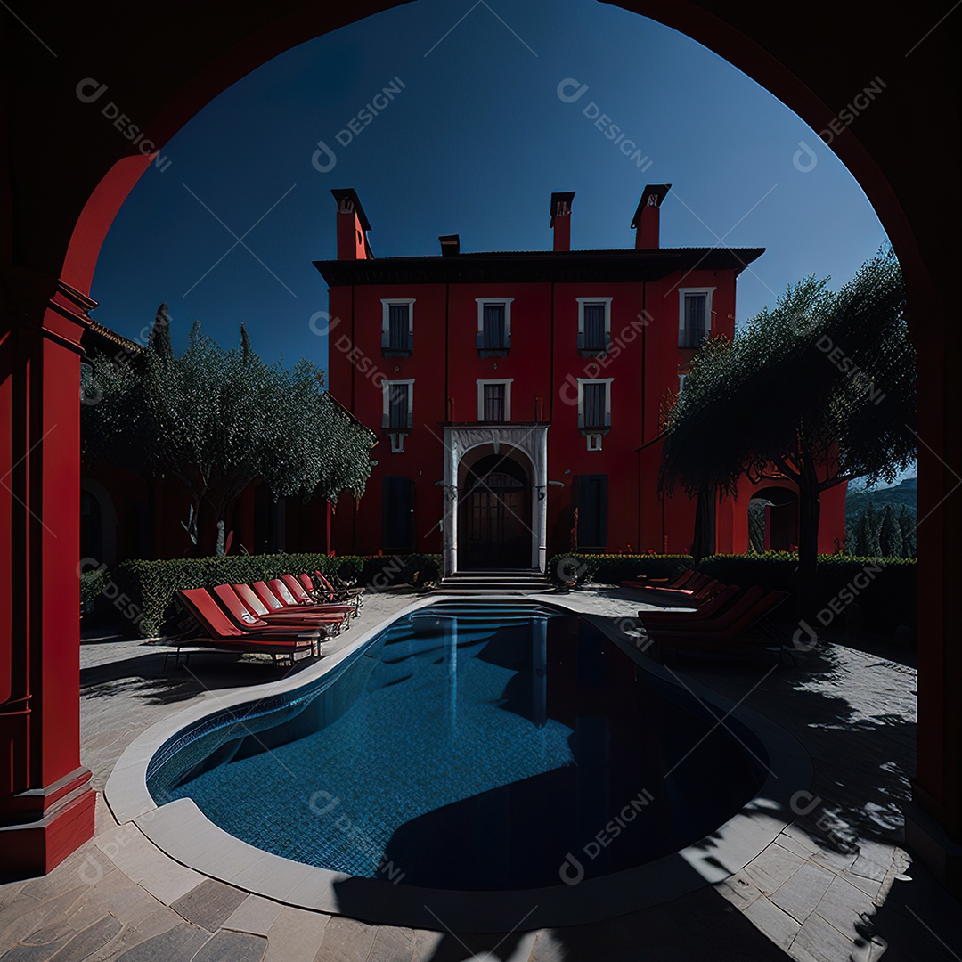 Imagem realista de Mansão vermelha italiana