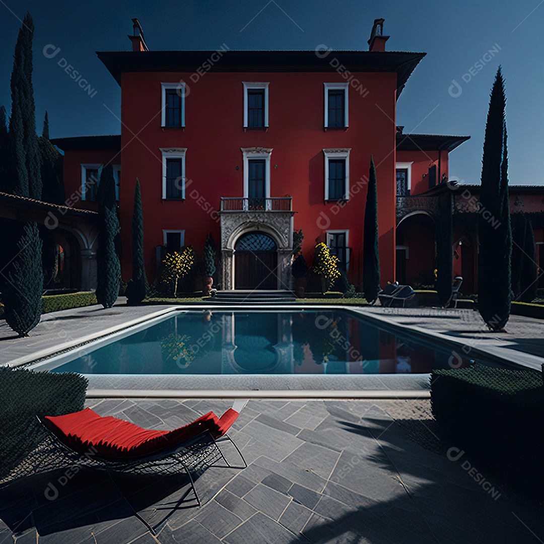 Imagem realista de Mansão vermelha italiana