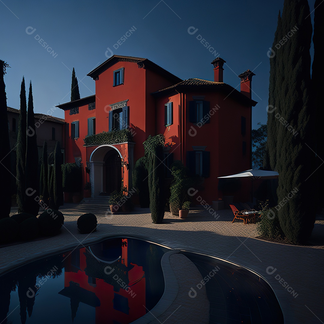 Imagem realista de Mansão vermelha italiana