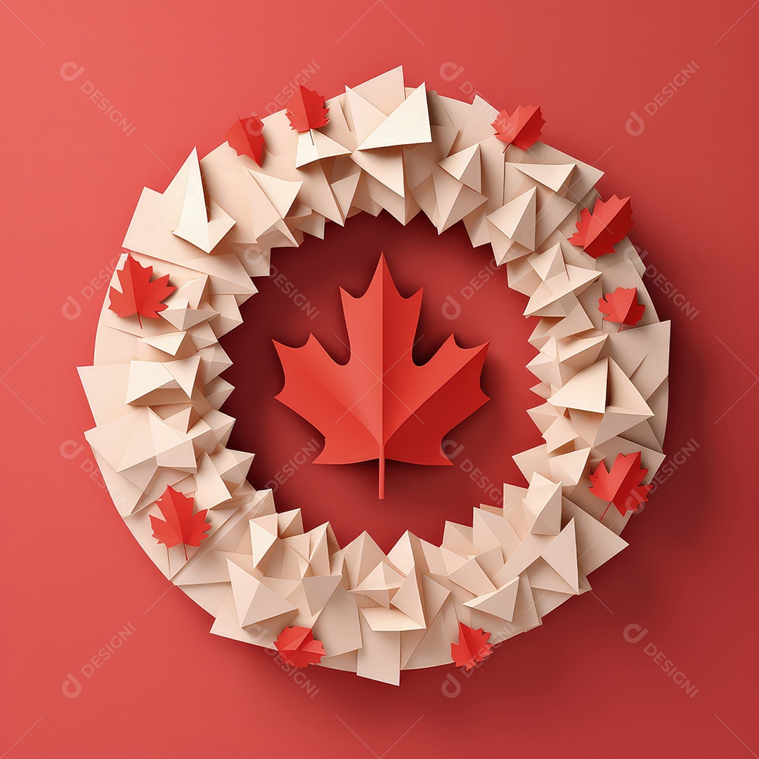 Ilustração minimalista de artesanato com corte de papel 3D True North Pride para o Dia do Canadá..