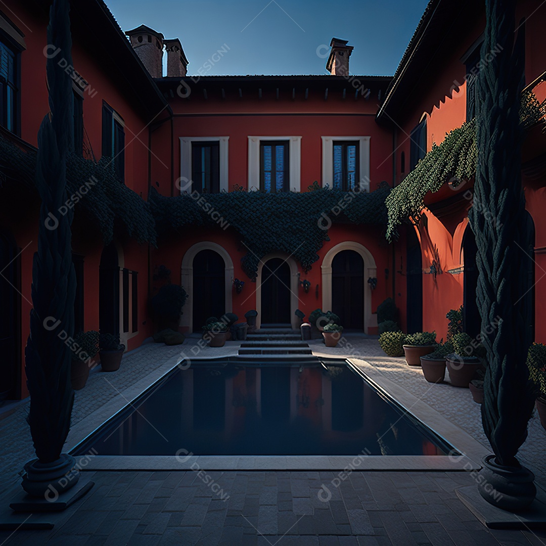 Imagem realista de Mansão vermelha italiana