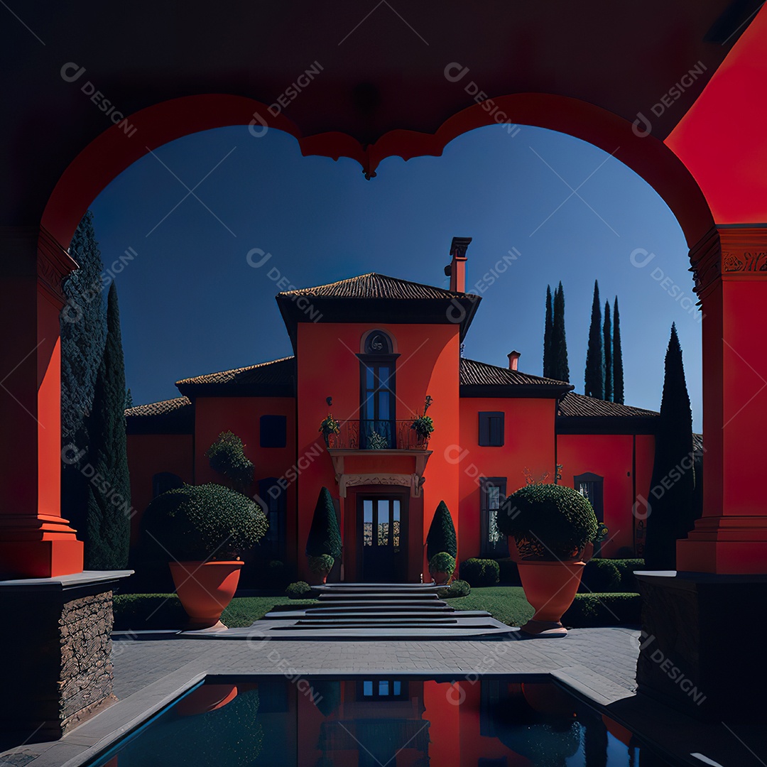 Imagem realista de Mansão vermelha italiana