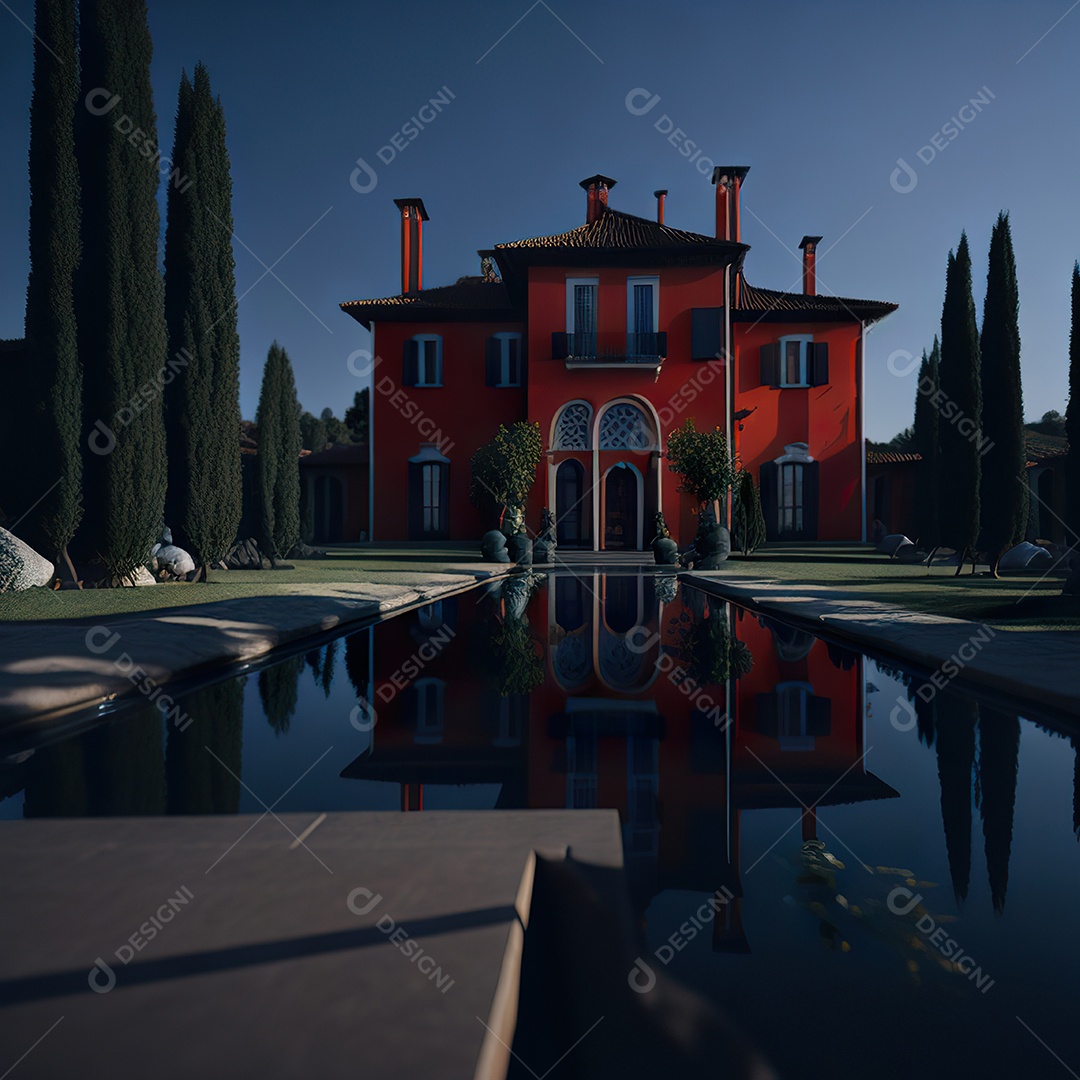 Imagem realista de Mansão vermelha italiana