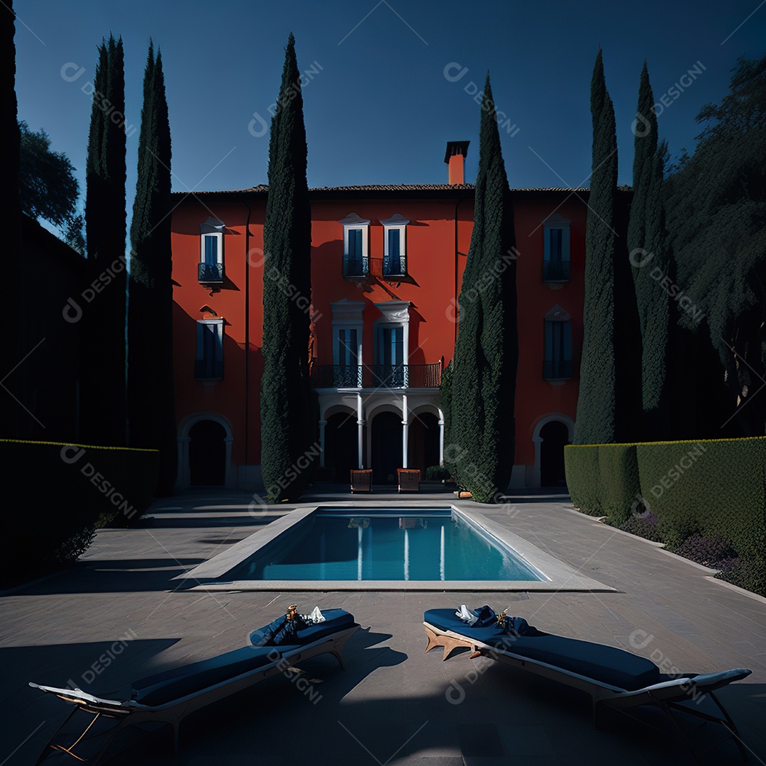 Imagem realista de Mansão vermelha italiana