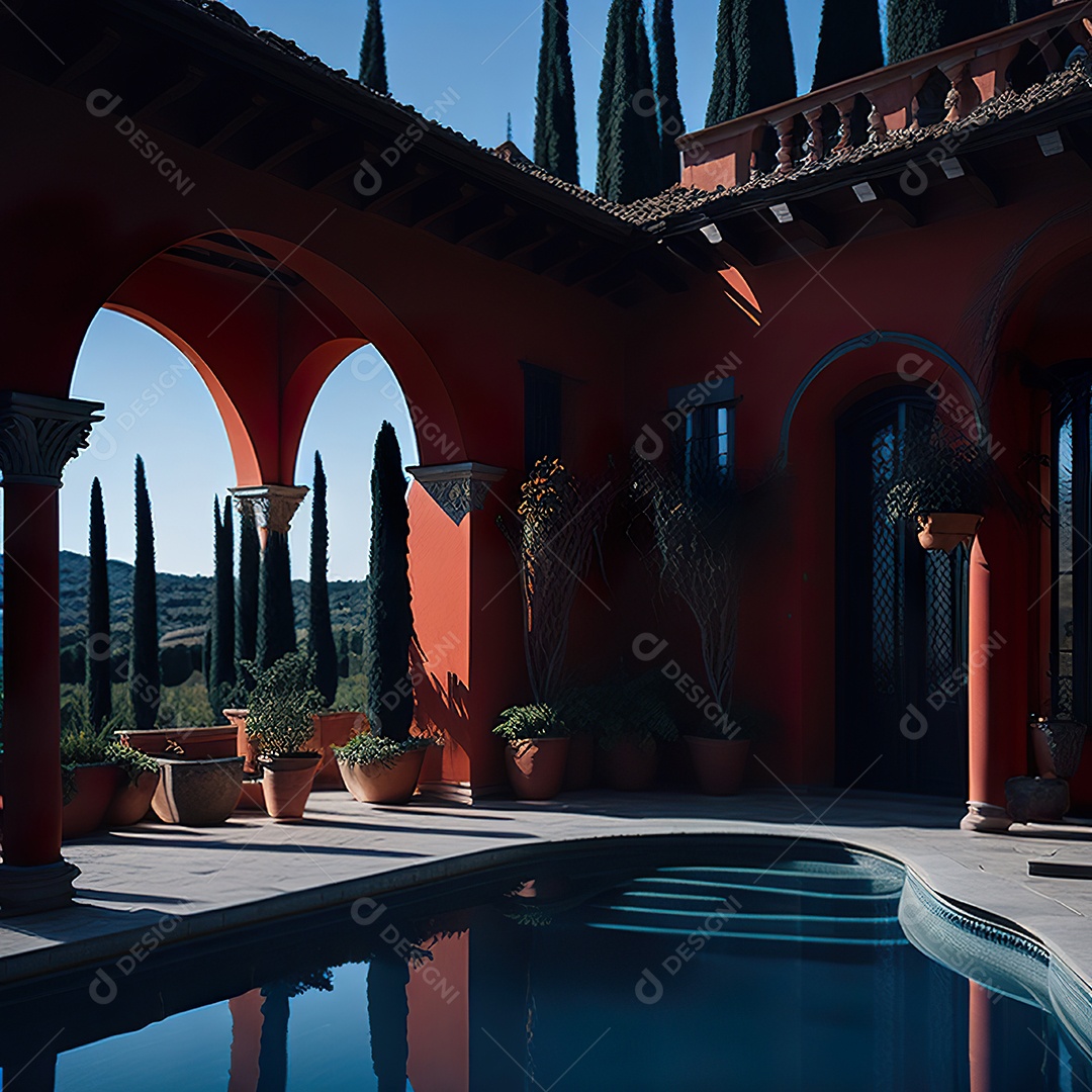 Imagem realista de Mansão vermelha italiana