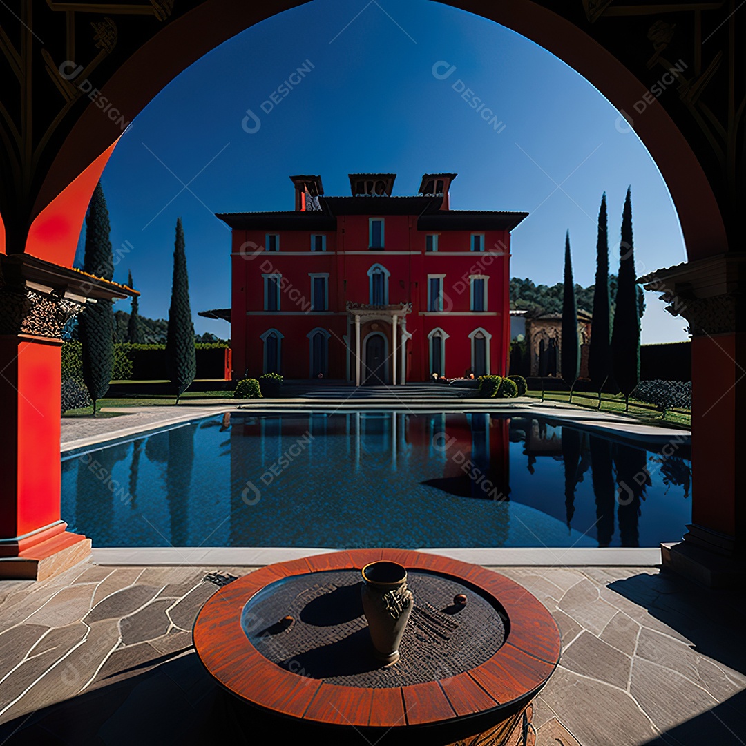 Imagem realista de Mansão vermelha italiana