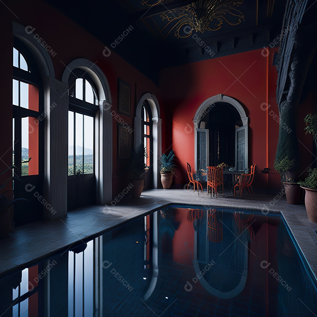 Imagem realista de Mansão vermelha italiana