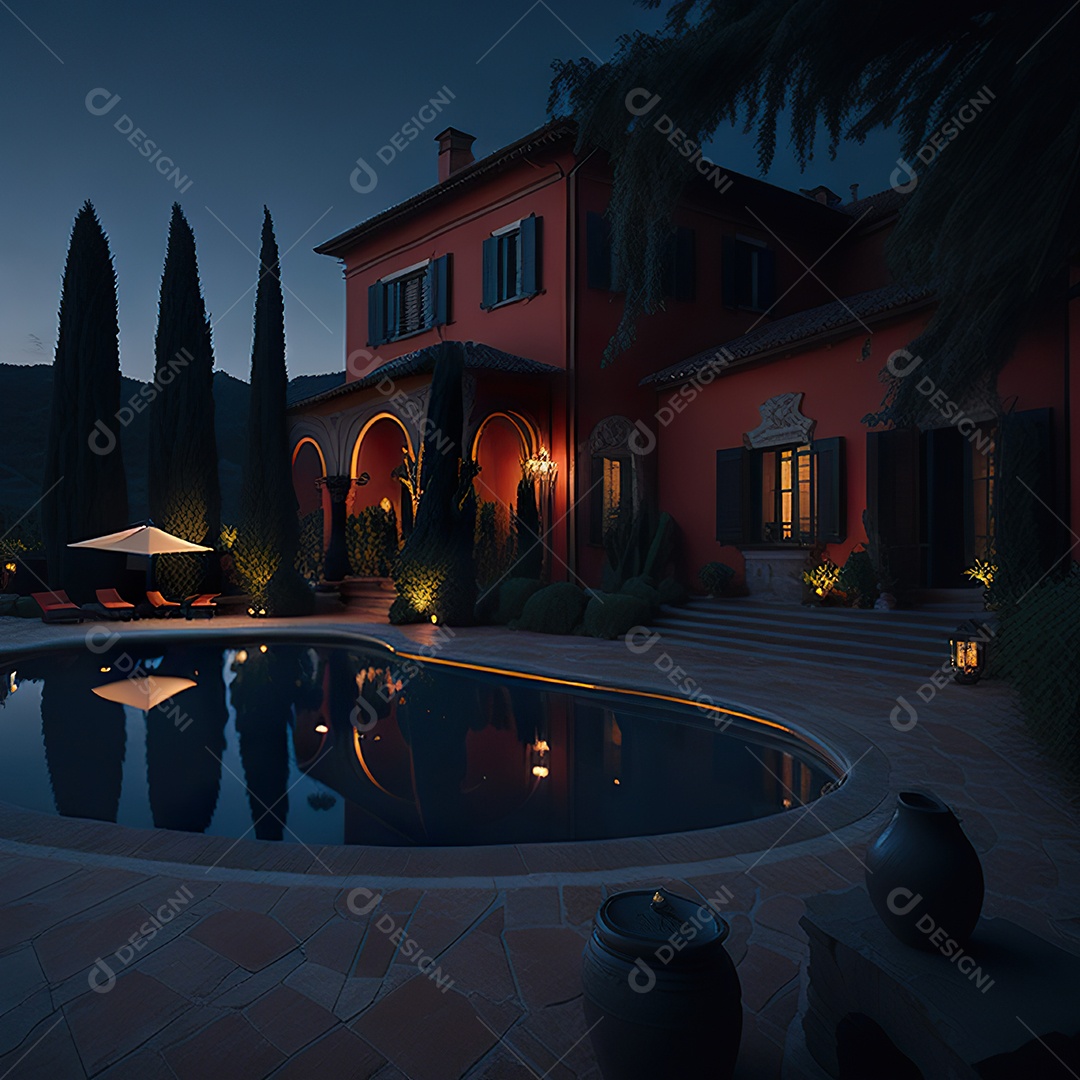 Imagem realista de Mansão vermelha italiana