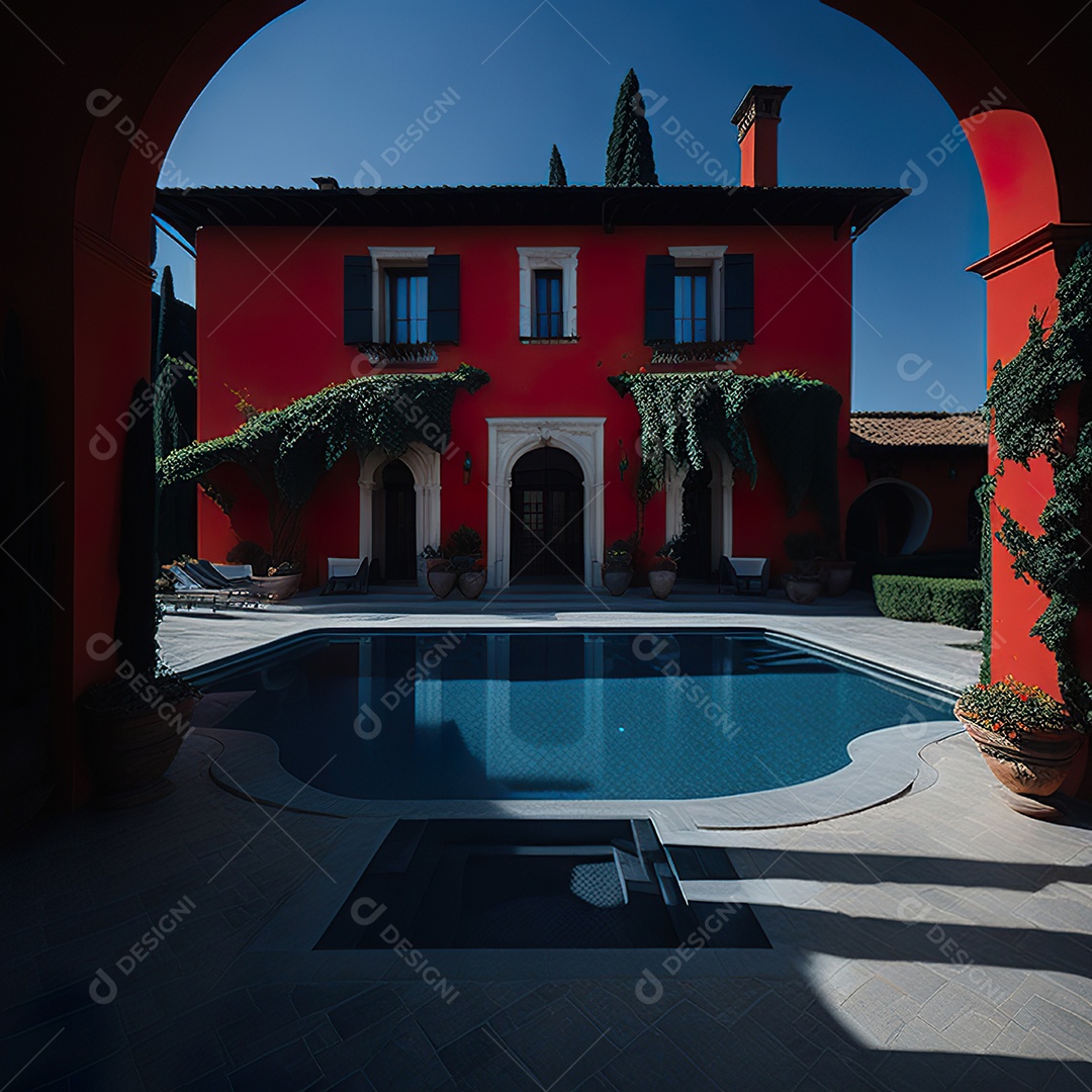 Imagem realista de Mansão vermelha italiana