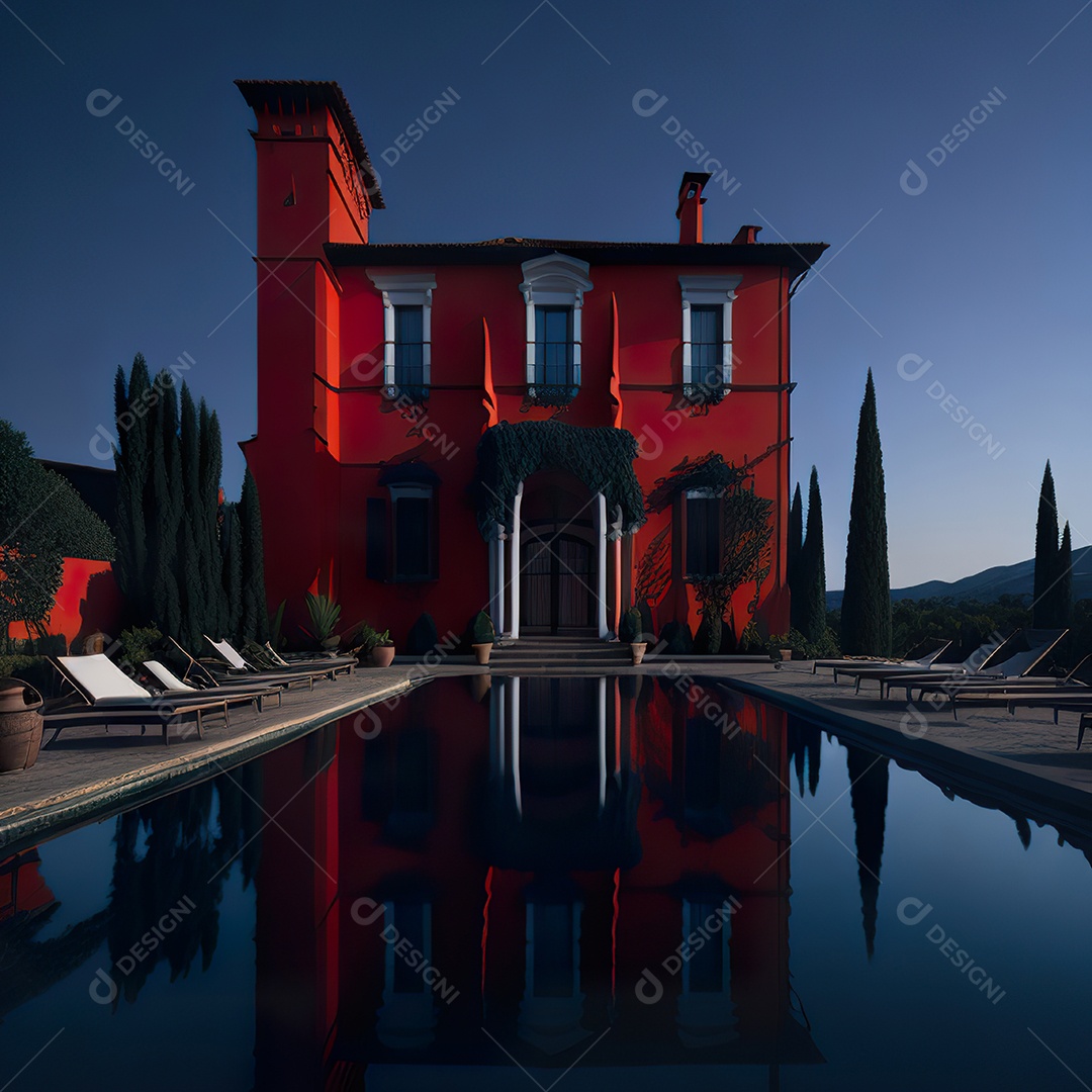 Imagem realista de Mansão vermelha italiana