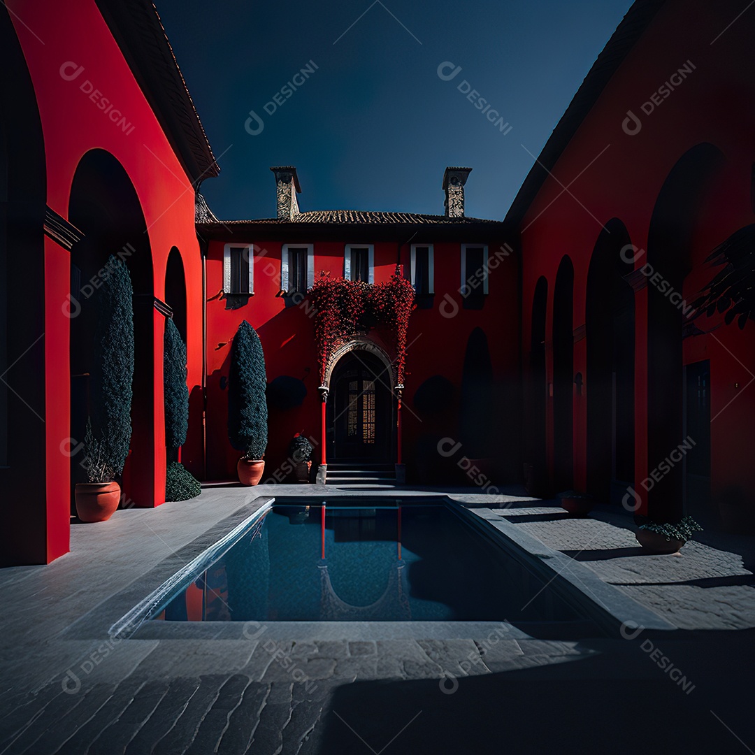 Imagem realista de Mansão vermelha italiana
