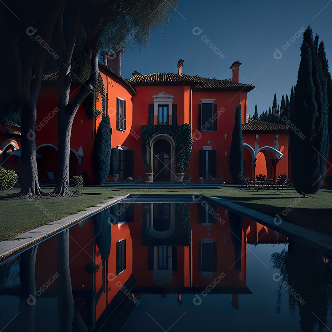Imagem realista de Mansão vermelha italiana