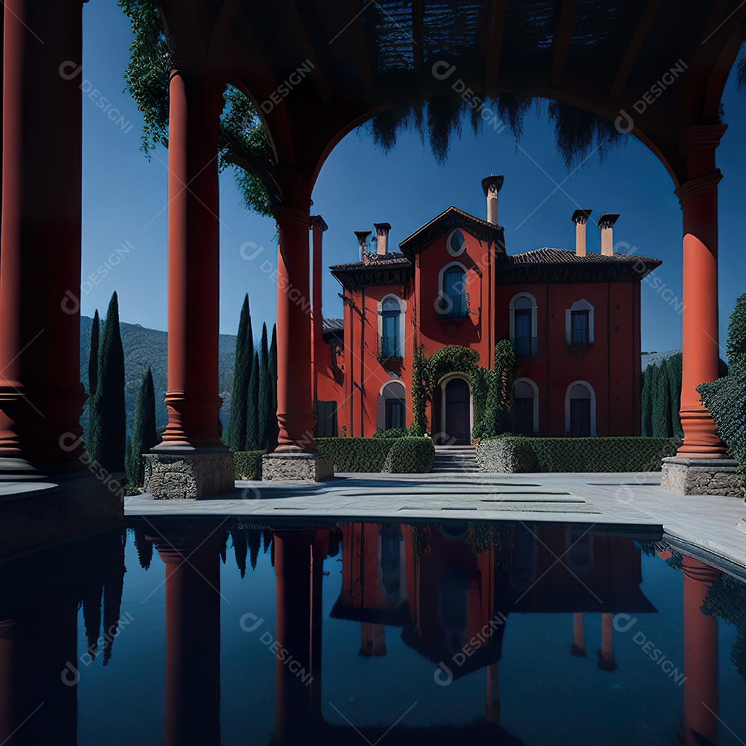 Imagem realista de Mansão vermelha italiana