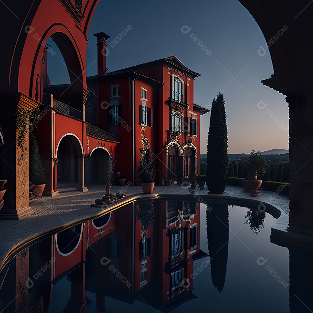 Imagem realista de Mansão vermelha italiana
