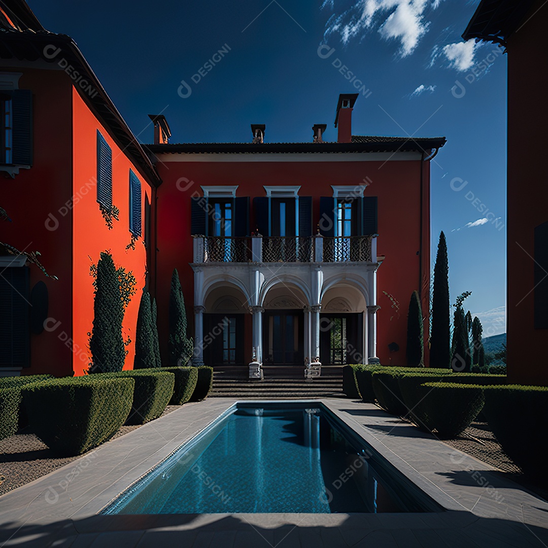 Imagem realista de Mansão vermelha italiana