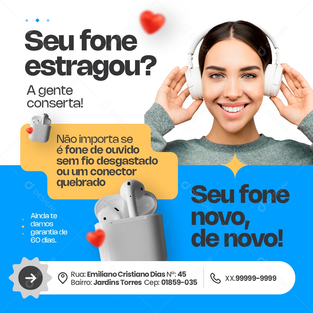 Seu Fone Estragou Assistência Técnica Social Media PSD Editável