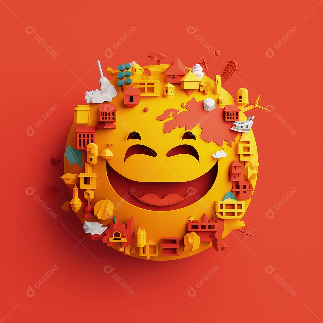 Arte de corte de papel 3D de expressões de Emoji elaboradas para celebrações do Dia Mundial do Emoji..