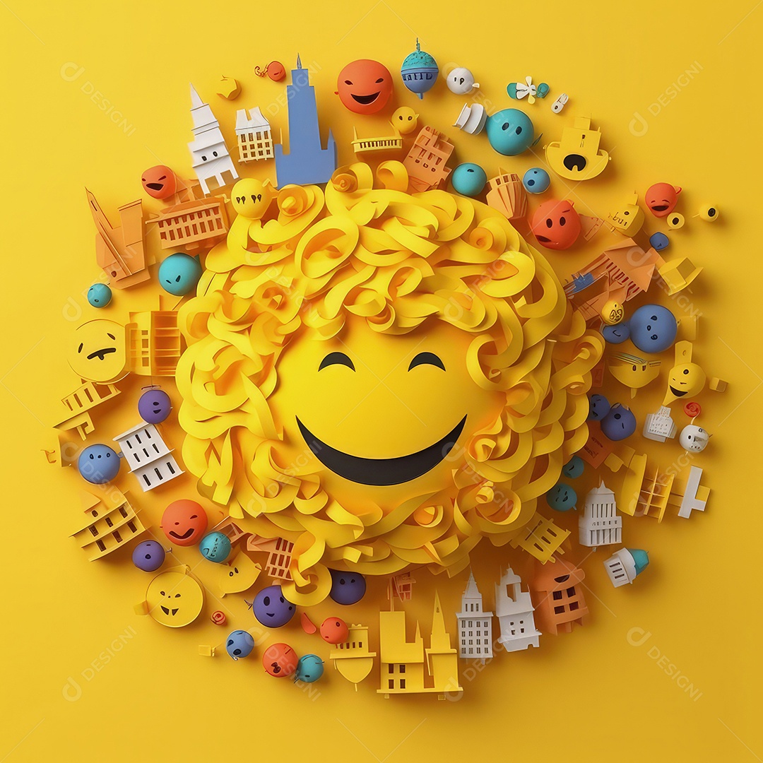 Arte de corte de papel 3D de expressões de Emoji elaboradas para celebrações do Dia Mundial do Emoji..