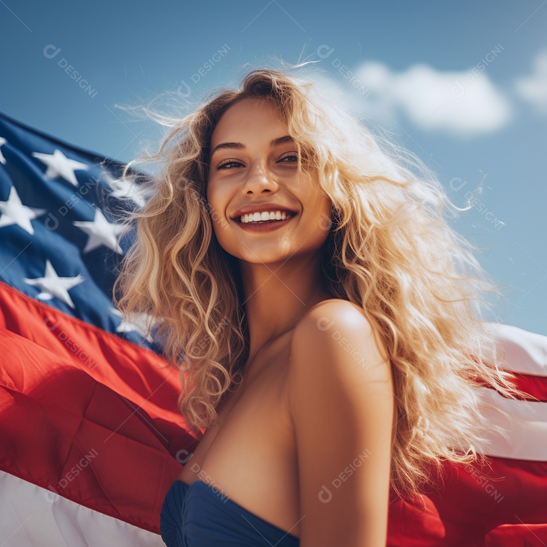 Foto 4 de julho mulher sexy americana sorrindo