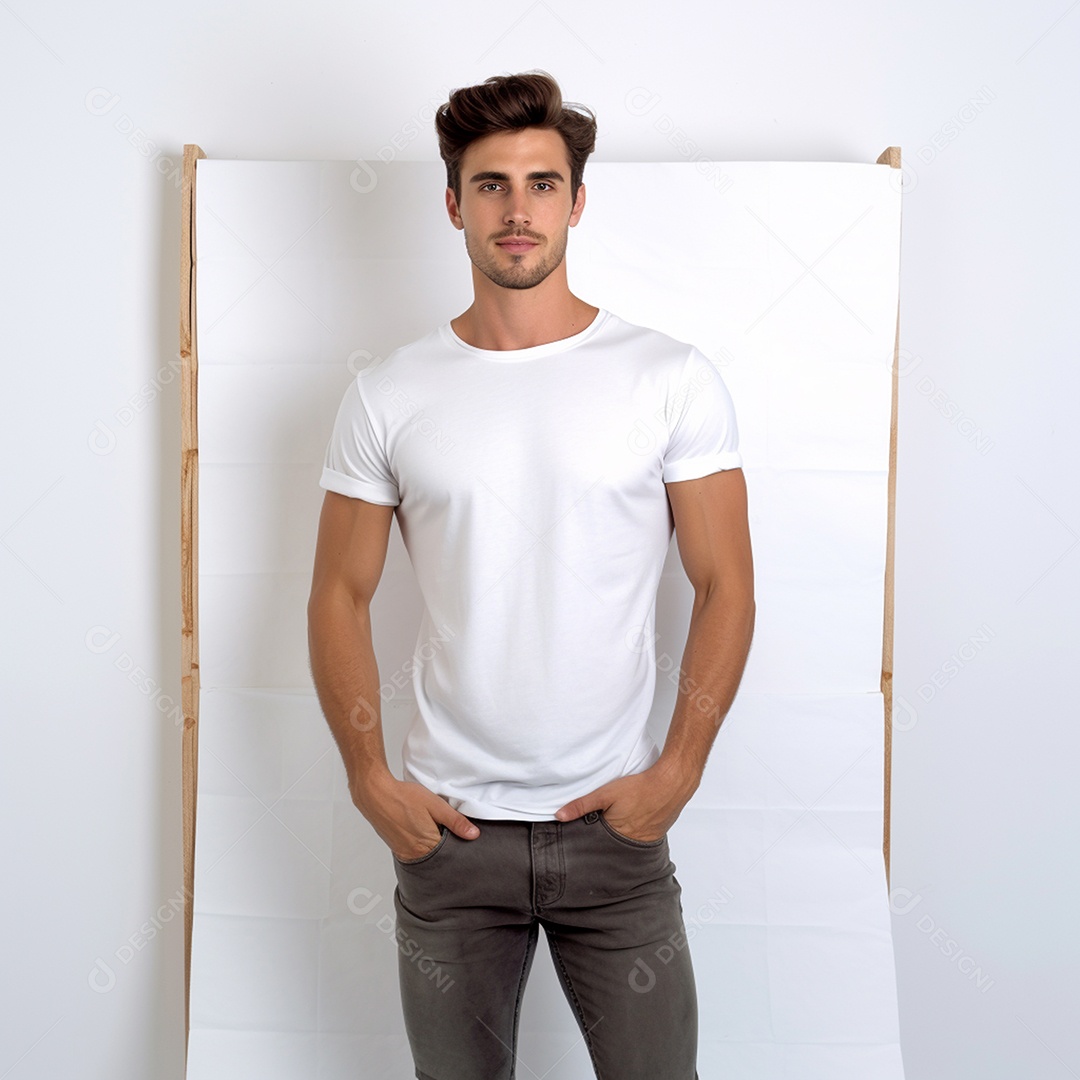 Homem Modelo Masculino Vestindo Camiseta Branca